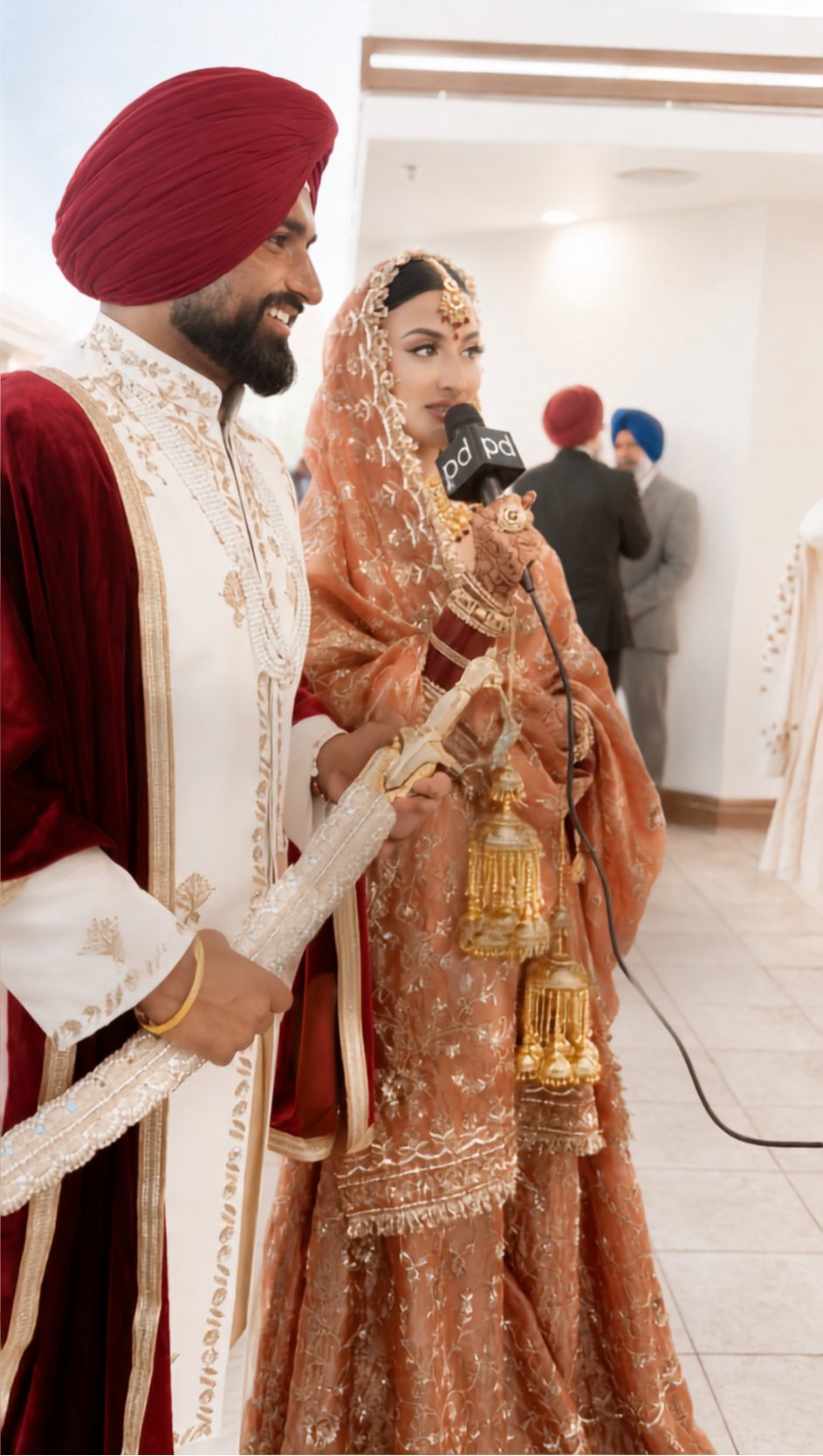A bride recording a message on the Picturedat microphone